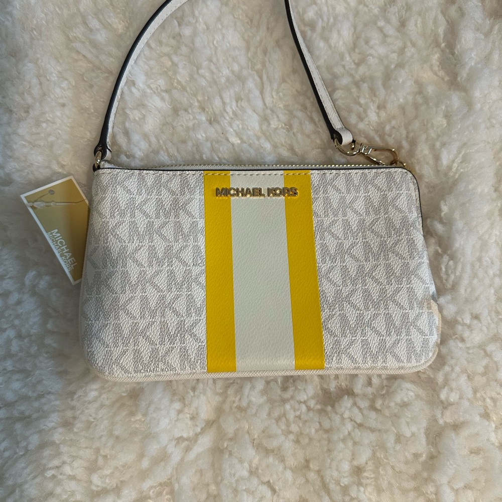 Michael Kors Gift‎ Set w/White and Yellow Stripe Wristlet - Picture 5 of 11